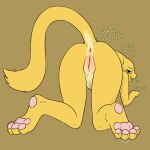 4_toes 5_fingers all_fours anthro anus ass_up barefoot bethesda_game_studios biped blush body_blush butt countershade_torso countershading dawnlux digital_media_(artwork) drunk english_text feet felid feline female fingers fur genitals head_down head_down_ass_up katia_managan khajiit looking_at_viewer looking_back looking_back_at_viewer mammal microsoft multicolored_body multicolored_fur nude oblivion open_mouth pawpads paws plantigrade prequel_adventure presenting presenting_hindquarters presenting_vulva rear_view simple_background smile solo substance_intoxication tail teeth text the_elder_scrolls toes two_tone_body two_tone_fur vulva vulva_blush yellow_body yellow_fur yellow_sclera