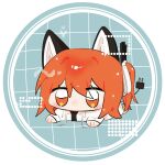  1girl a.i._voice adachi_rei animal_ears cable cable_tail cat_ears chibi chibi_only electric_plug electric_plug_tail highres jacket lying mechanical_tail on_stomach one_side_up open_clothes open_jacket orange_eyes orange_hair solo sorame_(moth_1181) tail utau white_jacket 