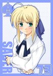  ahoge akari_maki artoria_pendragon_(all) blonde_hair blouse braid fate/stay_night fate_(series) green_eyes saber solo 