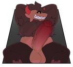 anthro balls big_balls big_penis brown_body brown_fur canid canine canis cookie cookie_(cookie_run) cookie_run cookie_run_kingdom devsisters digital_media_(artwork) domestic_dog erection food food_creature food_humanoid fur genital_focus genitals hair hands_behind_head hi_res horn humanoid humanoid_genitalia humanoid_penis male mammal muscular muscular_male nude penis penis_focus red_body schwarzwalder simple_background smile solo tan_body tan_fur tuft vein veiny_penis wolf woopyy
