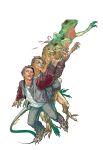 absurd_res animorphs claws clothed clothing dewlap_(anatomy) featureless_crotch feral green_body green_scales growth hair hair_loss hi_res human lizard male mammal nude partially_clothed red_body red_scales reptile scale_growth scales scalie simple_background solo tidus902000 torn_shoes transformation transformation_sequence white_background