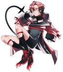  029jrr 1boy ahoge bishounen black_hair black_socks blush choker collarbone covered_navel earpiece full_body gradient_hair hair_between_eyes highres holostars holostars_english jacket legwear_garter long_sleeves looking_at_viewer machina_x_flayon machina_x_flayon_(1st_costume) male_focus mechanical_tail multicolored_hair orange_eyes red_hair red_jacket short_hair side_part sleeves_past_wrists slit_pupils socks solo tail tight_clothes virtual_youtuber white_background 
