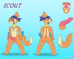 2_tails 5:4 animal_genitalia animal_penis anthro arm_fin balls belly buizel butt canine_genitalia canine_penis chest_tuft close-up clothing erection fan_character fin fur generation_4_pokemon genitals grey_eyes hair head_tuft headgear headwear hi_res jewelry kerchief knot knotted_penis male mammal model_sheet multi_tail multicolored_body multicolored_fur mustelid necklace ninjatreecko nintendo orange_body orange_fur paws penis pokemon pokemon_(species) pokemorph shark_tooth_necklace simple_background solo tail tan_belly tuft