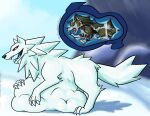 abdominal_bulge belly belly_grab blue_belly blue_tongue bodily_fluids brown_body brown_fur bulge canid canine canis claws cuff_(restraint) duo ear_piercing ear_ring fangs female female_pred feral feral_pred feral_prey fur grey_markings hi_res internal link link_(wolf_form) male male/female male_prey mammal markings nintendo open_mouth oral_vore piercing possessive randompasserbyer red_eyes restraints ring_piercing same_size_vore snow stomach_acid teeth the_legend_of_zelda tongue twilight_princess vore white_body white_fur white_wolfos wolf wolfos