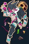  1girl absurdres animal_ears armpits black_hair breasts candy cat_girl cat_tail cxdotchison detached_leggings food halloween highres jack-o&#039;-lantern lollipop looking_at_viewer ms._fortune_(skullgirls) multicolored_hair pumpkin scar sharp_toenails skullgirls street_fighter swirl_lollipop tail toenails two-tone_hair 