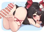  1boy 1girl ass bar_censor barefoot batazungharn black_hair black_leotard censored commentary cum ejaculation fang flat_chest fox_mask highres honkai:_star_rail honkai_(series) leotard long_hair mask mask_on_head mole mole_under_eye one_eye_closed open_mouth paid_reward_available penis red_eyes skin_fang solo_focus sparkle_(honkai:_star_rail) strapless strapless_leotard toenails toes top-down_bottom-up twintails variant_set 