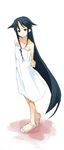  blue_hair dress flat_chest green_eyes long_hair sandals sanu_(soba) saya saya_no_uta smile solo standing very_long_hair 