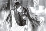  2boys ahoge bishounen blush candle candlestand chinese_clothes closed_eyes couple curtains from_side greyscale hair_ornament hair_ribbon hanfu headband high_ponytail highres hug indoors kiss lan_wangji long_hair long_sleeves looking_at_another male_focus mg_ms_dayo modao_zushi monochrome multiple_boys official_art parted_lips ponytail profile ribbon robe sidelocks sleeves_past_wrists smile statue tassel tassel_hair_ornament third-party_source topknot upper_body very_long_hair wei_wuxian wide_sleeves window window_blinds xiao_guan_(headdress) yaoi 
