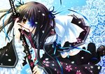  black_hair flower gintama ribbon sakurazawa_izumi skirt solo sword thighhighs twintails weapon yagyuu_kyuubei 