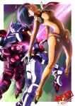  1girl backstab battle black_hair blue_eyes blue_visor bob_cut breasts cable death duel earth_federation earth_federation_space_forces energy_sword extra_eyes gelgoog_(gquuuuuux) glowing glowing_eyes gundam gundam_gquuuuuux highres machinery mecha mecha_focus mecha_pilot_suit mobile_suit normal_suit_(gundam) purple_eyes red_gundam red_scarf robot scarf science_fiction shiiko_sugai spoilers stab sword taiga_hiroyuki v-fin weapon 