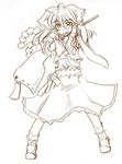  bow brown detached_sleeves gohei grin hair_bow hair_tubes hakurei_reimu midriff monochrome sketch smile solo touhou zero_point 