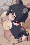  1girl 2boys absurdres anal_fingering animal_collar animal_ear_fluff animal_ears belt_collar black_one-piece_swimsuit blue_eyes cat_ears cat_girl cat_tail censored collar commentary_request fellatio fingering highres male_pubic_hair mosaic_censoring multiple_boys one-piece_swimsuit oral original paid_reward_available pov pov_crotch pubic_hair red_collar sex short_hair sitting sitting_on_lap sitting_on_person swimsuit tail torn_clothes torn_swimsuit vaginal variant_set yosola_pl 