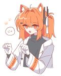  1girl a.i._voice adachi_rei animal_ears black_shirt cat_ears cat_girl gloves hair_ribbon highres jacket kemonomimi_mode long_sleeves medium_hair mei_(meiday_mise) one_side_up open_clothes open_jacket open_mouth orange_eyes orange_hair paw_pose ribbon shirt solo upper_body utau white_gloves white_jacket 