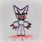 &gt;_&lt; 1:1 album_cover ambiguous_gender angry anthro biped blood blood_on_face blood_on_hand blood_pool bodily_fluids claw_fingers claws cover digital_drawing_(artwork) digital_media_(artwork) eyes_closed featureless_legs felid feline female_(lore) femtanyl femtanyl_(artist) filter hi_res mammal official_art open_mouth screaming sharp_teeth simple_background solo teeth token_(femtanyl) toony white_background white_body