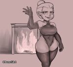 2025 5_fingers absurd_res anthro armwear artist_name bare_shoulders bent_arm big_breasts big_eyes big_iris biped breasts clothed clothed_anthro clothed_female clothing collarbone digital_drawing_(artwork) digital_media_(artwork) disney dometi_art ear_piercing ear_ring elbow_gloves eyebrows eyelashes female fingers fire fireplace glistening glistening_eyes glistening_lips gloves hair hair_bun handwear hi_res humanoid humanoid_pointy_ears inside iris legs_together legwear leotard lips long_eyelashes looking_aside mature_female mature_humanoid monochrome navel_outline odalia_blight piercing pointy_ears pose pupils ring_piercing sepia short_hair smile solo standing text the_owl_house thick_eyelashes thick_thighs thigh_highs three-quarter_view tight_clothing tight_leotard witch_(the_owl_house)