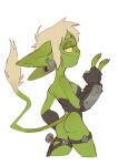 2021 armwear big_ears breasts butt clothed clothed_female clothing digital_drawing_(artwork) digital_media_(artwork) ear_piercing ear_ring eyebrows female female_humanoid fingerless_gloves fingers foresttherotten gloves goblin grey_ear_ring hair handwear hi_res holster humanoid humanoid_pointy_ears light_hair looking_back narrowed_eyes not_furry piercing pointy_ears portrait rear_view ring_piercing short_hair simple_background skimpy small_breasts smile smirk solo tail tail_tuft tailed_humanoid thigh_strap three-quarter_portrait tuft white_background white_eyebrows white_hair white_tail_tuft
