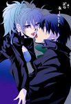  couple darker_than_black eye_contact hei incipient_kiss kiss looking_at_another open_mouth yin 