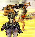 aircraft airplane angry breasts calico_cat clothing cool. desert domestic_cat felid feline felis female fire gun harness hi_res jumpsuit mammal pilot pilot_hat pkm plane_crash ranged_weapon vehicle weapon