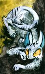 2015 abstract_background ambiguous_gender domestic_cat felid feline felis feral fur gouache_(artwork) hi_res lying mammal naircat on_front orange_sclera painting_(artwork) paws solo traditional_media_(artwork) traditional_painting_(artwork) white_body white_fur