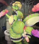 anthro balls bathroom big_breasts blonde_hair bodily_fluids breasts erection eyelashes genital_fluids genitals golden_shower gradient_penis green_body grope group gynomorph gynomorph_anthro hair hi_res huge_breasts humanoid_genitalia humanoid_penis inside intersex intersex_anthro looking_at_viewer peeing peeing_inside peeing_on_anus peeing_on_butt penis pink_penis public_restroom purple_eyes purple_penis red_tongue restroom_stall sidecut smogville solo_focus standing tongue tongue_out urine urine_in_mouth urine_on_balls urine_on_breasts urine_on_butt urine_on_penis vein veiny_penis watersports yellow_balls yellow_body yellow_penis