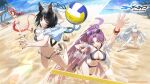  4girls animal_ear_fluff animal_ears bangs_pinned_back bare_arms bare_shoulders barefoot beach beach_volleyball bikini black_bikini black_eyes black_hair black_nails blue_archive blue_bikini blue_haori blush bracelet breasts cat_ears cat_girl cat_tail cleavage closed_mouth denim denim_shorts dragon_girl dragon_horns dragon_tail eyewear_on_head famepeera flower hair_flower hair_ornament hairband haori horns japanese_clothes jewelry jumping kikyou_(blue_archive) kikyou_(swimsuit)_(blue_archive) large_breasts long_hair multiple_bracelets multiple_girls multiple_tails nagusa_(blue_archive) nagusa_(swimsuit)_(blue_archive) navel ocean official_alternate_costume official_alternate_hairstyle official_art open_clothes open_mouth open_shorts orange_hairband pale_skin parted_bangs ponytail purple-framed_eyewear purple_eyes purple_hair red_eyes red_flower red_hair renge_(blue_archive) renge_(swimsuit)_(blue_archive) sandals shirt short_hair short_shorts short_sleeves shorts single_horn stomach sunglasses swimsuit tail two_tails white_bikini white_eyes white_hair white_haori white_shirt yellow_bikini yukari_(blue_archive) yukari_(swimsuit)_(blue_archive) 