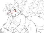  1boy animal_ears ass blush cat_boy cat_ears cat_tail claws completely_nude fangs feathered_wings flying_sweatdrops furry furry_male gegegenomin male_focus nude open_mouth partially_colored penis sitri_(housamo) surprised tail tissue_box tokyo_afterschool_summoners whiskers wings 