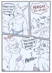 balls bandai_namco bathing_suits beach canid canine clothed clothing comic digimon digimon_(species) dracomon english_text erection fakemon fox gammamon genitals hi_res hybrid impmon magi_the_kitsumon magic_user male male/male mammal nude penis risenpaw strabimon text