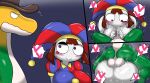 absurd_res alligator alligatorid anthro anthro_penetrating anthro_penetrating_human balls big_breasts big_butt bodily_fluids breasts brown_hair butt candy clothing countershade_balls countershade_genitalia countershade_penis countershade_tail countershade_torso countershading cowboy_hat crocodilian dessert duo enigi09 fellatio female female_on_anthro food food_creature fool&#039;s_hat from_front_position genital_fluids genitals glitch_productions gummigoo_(tadc) gummy_(food) gummy_creature hair hat headgear headwear heart_symbol hi_res human human_on_anthro human_penetrated interspecies jester living_candy male male/female male_on_human mammal mating_press multicolored_body multicolored_eyes multicolored_pupils multicolored_skin musk musk_clouds oral oral_penetration penetration penile penis pomni_(tadc) reptile scalie sex sweat tail the_amazing_digital_circus vaginal vaginal_fluids vaginal_penetration white_body white_skin wide_hips