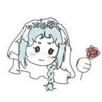  1girl :3 aged_up anyijiunian aqua_hair black_eyes blush braid flower happy holding holding_flower long_hair persona persona_3 simple_background single_braid solo veil white_background yamagishi_fuuka 