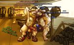absurd_res anatomically_correct anatomically_correct_genitalia anthro arben_sear armpit_sniffing claws clothing dialogue dialogue_with_sound_effects duo felid fur genitals gym hi_res human imminent_kiss jockstrap lion male male/male mammal mane multi_nipple muscular muscular_anthro muscular_male musk musky_armpit nipples pantherine rui_the_sniffer sniffing species_transformation tenting torn_clothing torn_jockstrap torn_shoes transformation underwear weights yellow_body yellow_fur