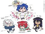  amate_yuzuriha animal_ears aqua_eyes blonde_hair blue_eyes blue_hair cat_ears cat_girl cat_tail char_aznable chinese_text colored_inner_hair crop_top crying deformed deux_murasame eye_mask freckles grey_hair gundam gundam_gquuuuuux hair_bun helmet highres jacket kemonomimi_mode long_hair mecha_pilot_suit multicolored_hair nyaan_(gundam_gquuuuuux) purple_hair red_eyes red_hair shenghuotui_xingxing shirt short_hair shuji_ito simple_background tail translation_request two-tone_hair updo white_background yellow_eyes 