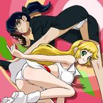  aki_natsuko ass boots cutie_honey glasses gun handgun haruyama_kazunori kisaragi_honey lowres multiple_girls panties pantyshot pistol re:_cutie_honey underwear weapon 