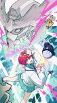  1girl absurdres amate_yuzuriha beanie blue_eyes character_name commentary_request conch_(gundam) energy glowing gquuuuuux gundam gundam_gquuuuuux hand_on_own_forehead haro hat highres looking_at_viewer looking_back machinery mecha mecha_focus miniskirt mobile_suit necktie non-humanoid_robot pet red_hair robot rooru_kyaabetsu school_uniform science_fiction skirt title translation_request v-fin walker_(robot) when_you_see_it zeknova 