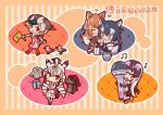  5girls absurdres african_penguin_(kemono_friends) animal animal_ears animal_print bird bird_girl bird_tail bird_wings black_hair brown_hair chapman&#039;s_zebra_(kemono_friends) commentary_request extra_ears feathered_wings flag grey_hair grey_wolf_(kemono_friends) head_wings heterochromia highres ichihachiharu italian_wolf_(kemono_friends) kemono_friends kemono_friends_v_project long_hair looking_at_viewer microphone multiple_girls one_eye_closed orange_background penguin_girl penguin_tail short_hair simple_background spot-billed_duck_(kemono_friends) tail virtual_youtuber wings wolf_ears wolf_girl wolf_tail zebra_ears zebra_girl zebra_print zebra_tail 