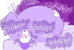 2023 anthro bed belly belly_expansion belly_inflation big_belly big_moobs big_muscles big_nipples big_pecs blep bloated blush bone burping chimera clothing dialogue elias_ainsworth english_text expansion fart fart_cloud furniture gloves hand_on_belly handwear heart_symbol hi_res holding_stomach holding_vial huge_belly inflation lying male monochrome moobs muscular navel nipples on_back on_bed onomatopoeia pecs pillow simple_background skull skull_head solo sound_effects text tongue tongue_out white_background white_clothing white_gloves white_handwear yuck07