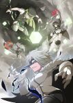  6+girls absurdres aki_mabayu alina_gray cape claws corbeau_(madoka_magica) cube fighting guyca_braves highres holding holding_polearm holding_weapon kure_kirika magical_girl mahou_shoujo_madoka_magica mahou_shoujo_oriko_magica mahou_shoujo_tart_magica miki_sayaka miki_sayaka_(magical_girl) multiple_girls ooba_juri polearm weapon white_cape 