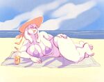 2024 4_fingers 4_toes anthro arm_support artist_logo bare_shoulders barefoot barely_contained barely_contained_breasts beach beach_towel bent_arm bent_leg beverage big_breasts bikini biped black_eyebrows blue_sky blush bodily_fluids boss_monster_(undertale) bovid breast_squish breasts caprine clothed clothed_anthro clothed_female clothing cloud container cup curved_eyebrows cute_fangs darkriallet day digital_drawing_(artwork) digital_media_(artwork) drinking_glass drinking_straw ear_tuft eyebrows eyes_closed fangs feet female fingers floppy_ears full-length_portrait fur fur_tuft glass glass_container glass_cup goat grey_towel hand_on_butt hand_on_own_butt hat headgear headwear heavy_blush hi_res huge_breasts humanoid_hands ice ice_cube leaning_on_elbow light_body light_fur logo lop_ears lying mammal mature_anthro mature_female monotone_body monotone_breasts monotone_fur on_side on_towel open_mouth open_smile outside pink_blush plantigrade portrait purple_bikini purple_clothing purple_swimwear relaxing sand sea seaside skimpy skimpy_bikini skimpy_swimwear sky slightly_chubby slightly_chubby_anthro slightly_chubby_female smile snout solo squish summer sun_hat sweat sweaty_body swimwear teeth thick_thighs thin_eyebrows toes toriel towel tuft two-piece_swimsuit undertale undertale_(series) water white_body white_breasts white_clouds white_ears white_fur yellow_clothing yellow_hat yellow_headwear yellow_sun_hat