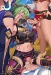  4girls artist_name bare_shoulders black_gloves black_mask black_nails black_shoes black_thighhighs bracelet breasts commentary crop_top cum cum_in_pussy cum_on_body cum_on_breasts cum_on_clothes cum_on_hair detached_sleeves double_handjob ejaculation erection exlic facial fishnet_gloves fishnets futa_with_female futanari gangbang genshin_impact gloves green_hair group_sex hand_on_own_hip handjob highres jewelry kuki_shinobu lumine_(genshin_impact) mask medium_breasts midriff mouth_mask multiple_girls navel no_panties on_grass one_eye_closed partially_fingerless_gloves patreon_username penis projectile_cum purple_eyes purple_sleeves pussy_juice see-through_cleavage see-through_clothes sex shoes shorts sleeveless solo_focus stomach testicles thighhighs torn_clothes torn_shorts uncensored vaginal yanfei_(genshin_impact) yelan_(genshin_impact) 