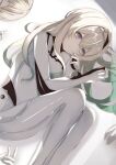  1girl 3others :| absurdres black_hairband bodysuit closed_mouth firefly_(ar-26710)_(honkai:_star_rail) firefly_(honkai:_star_rail) gradient_hair green_pupils grey_hair hair_between_eyes hair_intakes hairband hand_in_own_hair highres honkai:_star_rail honkai_(series) long_hair mecha_pilot_suit multicolored_eyes multicolored_hair multiple_others official_alternate_costume ruriyuri suit two-tone_eyes white_bodysuit white_suit 