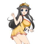  1girl armpits bare_legs black_hair blue_eyes breasts cheerleader commentary_request cow_girl cow_horns dress gold_tiara horns kusaka_souji large_breasts long_hair miru_holstein off_shoulder orange_dress uchi_no_hime-sama_ga_ichiban_kawaii 