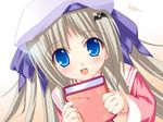  artist_request blue_eyes blush book diary hat little_busters! long_hair noumi_kudryavka open_mouth silver_hair smile solo 