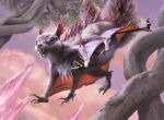 2020 2_tails 6_eyes 6_legs ambiguous_gender anthro black_eyes buckteeth cloud crystal dutch_angle hasbro hybrid jehan_choo jumping leaf magic:_the_gathering mammal membrane_(anatomy) multi_eye multi_tail mutated official_art plant rodent sciurid sharp_teeth solo spikes spikes_(anatomy) tail teeth tree tree_squirrel tuft whiskers white_tuft wizards_of_the_coast