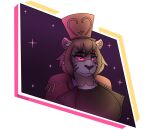 anthro brown_hair clothed clothing eyeshadow felid feline female hair hat headgear headshot_portrait headwear in_heat_(game) looking_at_viewer makeup mammal pantherine photolol.03 pink_eyes portrait sammy_(in_heat) shoulder_pads simple_background solo tiger top_hat