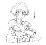  1boy absurdres armor artist_name belt blunt_ends blush bodysuit bow bridal_gauntlets covered_collarbone crossed_arms feathers furisode gem genshin_impact greyscale hand_on_own_arm highres imo_ni japanese_armor japanese_clothes kimono kote layered_sleeves looking_at_viewer male_focus mandarin_collar monochrome open_mouth rope scaramouche_(genshin_impact) short_sleeves shoulder_peek sketch solo sweatdrop teeth translation_request upper_body upper_teeth_only v-shaped_eyebrows vision_(genshin_impact) wanderer_(genshin_impact) wide-eyed wispy_bangs 