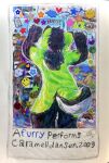 ambiguous_gender anthro black_text blue_text canid canine canis caramelldansen cloud crayon_(artwork) dancing domestic_dog english_text flower_symbol green_body green_tail handwritten_text heart_symbol hi_res husky kiwisodas mammal meme natalie_ceviche_lima nordic_sled_dog nya rainbow raised_arms rear_view smiley_face solo spitz star_symbol sticker tail text traditional_media_(artwork) wikipedia