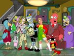 alien arthropod avian bender_bending_rodr&iacute;guez bird black_hair cape chespirito clothing comedy_central crustacean cyclops decapodian_(futurama) doctor_zoidberg don_ramon dona_florinda eduardo_wheeler el_chapulin_colorado el_chapulin_colorado_(character) el_chavo el_chavo_del_ocho elderly_male eyewear facial_hair female futurama glasses group hair hubert_j._farnsworth human kif_kroker la_chilindrina machine male mammal marine mustache nibbler open_mouth parody philip_j._fry purple_hair que quico red_cape red_clothing robot senor_barriga smile stairs turanga_leela
