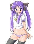  hiiragi_kagami hottan! lucky_star panties purple_hair solo striped striped_panties thighhighs tsurime underwear 