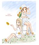  ana_coppola dress flower hat ichigo_mashimaro matsuoka_miu multiple_girls sandals shinjou_ryou summer sunflower 