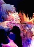  couple darker_than_black eye_contact hei incipient_kiss looking_at_another lowres open_mouth yin 
