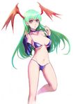  bikini choker elbow_gloves gloves green_hair head_wings kara_(color) long_hair morrigan_aensland solo swimsuit vampire_(game) 